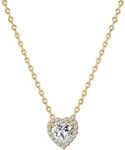 PAVOI 14K Gold Plated Post Faux Diamond Heart Shape Pendant Halo Necklace in Yellow Gold