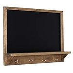 Navaris Chalkboard with Hooks - 45 x 60 cm Wooden Frame Chalk Board with Shelf Ledge and 4 Metal Hooks - Framed Blackboard for Wall, Entryway, Kitchen