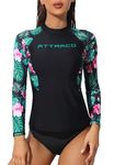 ATTRACO Womens Long Sleeve Rash Vest UV Sun Protection Rash Guard Swim Shirt M