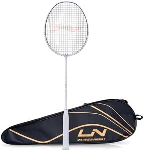 Li-Ning Wind Lite 900 II Carbon Graphite Badminton Strung Racket with Full Racket Cover (White/Black)
