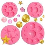 Muylin Gems Pearl Silicone Fondant Molds, 4 Packs Star Sphere Chocolate Decoration Molds for Cake Decor, Cupcake Circle Toppers, Pentagram Candy Clay Molds Tools for Birthday Wedding Party