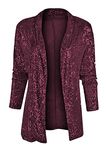 GRASWE Women Blazer Long Sleeve Plus Size Blazer Cardigan Sequin Suit Cardigans Wine Red L