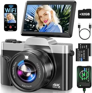 4K Digital Camera for Photography with WiFi 64MP Auto-Focus Vlogging Camera for YouTube Video 3'' 180° Flip Screen 4K Cameras 16X Zoom Anti-Shake Compact Point and Shoot Cameras with SD Card