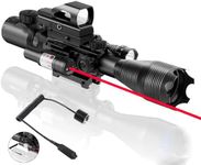 4-12/16x50EG Rifle Scope Combo Dual Illuminated Red/Green with Green/Red Laser 4 Models Holographic Reticle Red Dot for Rail Mount (4 in 1 Rifle Scope, Red Laser)