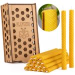 Candle Sets for Dinner Tapered Beeswax Candles with Wooden Gift Box 20pcs 21cm x1cm–Natural%100 Organic Pure Honeycomb-Cotton Wick–Luxury Premium Bees Wax Decorative Candles-Housewarming Gift