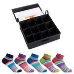 Supersox Ankle Socks for Women Made With Premium Cotton. Stylish Striped Design with Extra Softness, Anti Odour & Anti Bacterial - Free Size, Multicolor (Sock Organizer with 5 Pairs Socks)