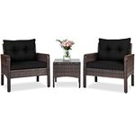 ORALNER 3-Piece Patio Conversation Set, All-Weather Wicker Sofa Chair and Coffee Table Set with Thick Cushions, Outdoor Furniture, Rattan Bistro Set for Balcony Deck Porch Poolside Garden (Black)