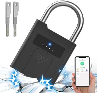 Pothunder Fingerprint Padlock with Key, Heavy Duty Weatherproof Smart Biometric Bluetooth Keyless Lock for Outdoor Fence Locker Truck Garages Warehouses, Black