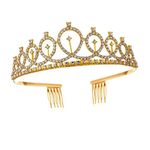 Rhinestone Tiara Crown, Gold Crystal Crown with Comb for Wedding Bridal Party Birthday Carnival Girl Holiday Celebration