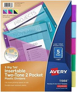 Avery 5 Tab Plastic Binder Dividers with Pockets, Two Tone, 1 Set (11988)