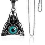 Vintage Viking Evil Eye Necklace for Women Men, Skull Head Pendant Blue Evil Eye Jewelry, Stainless Steel Vintage Evil Eye Pendant Protection Hands Triangle Necklace Valentine's Day Gifts for Women