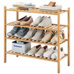 Bamboo Shoe Rack for Entryway, Stackable | Heavy Duty | Multi-Function, Free Standing Shoe Racks for Bedroom Hallway Closet … (Natural, 4-Tier)