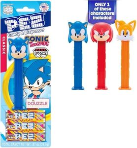 DOUzzle Kosher Pez Candy & Sonic the Hedgehog Dispenser + 3 Assorted Fruit Refills (Pack of 1) Gluten Free, Kosher Parve, USA Made