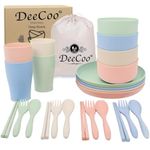 DeeCoo Wheat Straw Dinnerware Sets of 4 (24pcs), Unbreakable and Lightweight Serving Bowls, Cups, Plates, Chopsticks, Forks, Spoons Set, Microwave & Dishwasher Safe Dish Bowl for Kids or Picnics