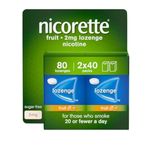 Nicorette Fruit 2mg Lozenge, 80 Lozenges (2 x 40 Packs), Effective and Discreet Quit Smoking Aid for Cigarettes, Nicotine Lozenges with Dual-Layer Fruity Flavour Release