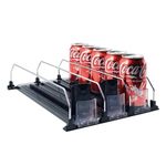 Adjustable Drink Dispenser for Fridge - Self-Pushing Beverage Storage Glide, 3-Row, Black