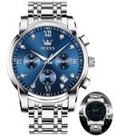 OLEVS Chronograph Watch Men Blue Stainless Steel Waterproof Mens Watches Diamond Multifunction Analog Watches for Men with Date Big Face Luxury Quartz Men's Wrist Watches, Montre Pour Homme