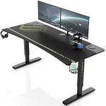 EUREKA ERGONOMIC 63 Inch Computer Desk Large Manual Height Adjustable Gaming Desk, Home Office Studio Table Dual 3 Monitor Curved Edge Desk Mouse Pad Controller Stand Cup Headset Holder