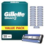 Gillette Mach3 Razor Blades Men, Pack of 20 Razor Blade Refills, Upgraded Lubrastrip for an Enhanced Glide