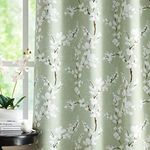 Fmfunctex Green Full Blackout Curtains for Living Room Floral Eyelet Curtains for Bedroom 72 inch Blossom Thermal Insulated Window Panels for Nursary 2 Panels White on Green