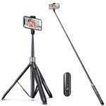 ATUMTEK 65" Selfie Stick Tripod, All in One Extendable Phone Tripod Stand with Bluetooth Remote 360° Rotation for iPhone and Android Phone Selfies, Video Recording, Vlogging, Live Streaming, Black