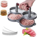 Amuideasy Burger Patty Maker, Aluminum Double Hamburger Press Patty Maker Wood Handle Meat Press Grill Burger Mold with 100 Patty Papers