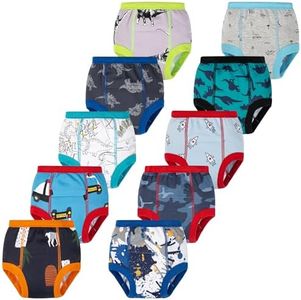 BIG ELEPHANT 10-Packs Training Underwear Absorbent Unisex Toddler Potty Trained Pants, 100% Cotton,9-10Y