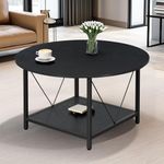 YITAHOME Round Coffee Table for Living Room,80x80x46cm Retro Central Table with Storage Shelf, Industrial Modern Coffee Table with Sturdy Metal Legs Simple Center Table for Home Office