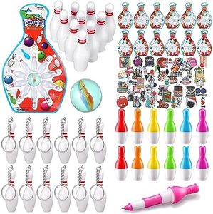 Bowling Party Favors 12 Pack Bowling Pin Keychain 12 Pcs Bowling Ballpoint Pen 12 Pack Mini Bowling Game Set 50 Pcs Bowling Stickers Bowling Party Favors Goodie Bag Fillers and Small Prizes