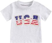 Toddler Baby 4th of July Shirt Cute Short Sleeve Embroidery USA T-Shirt Top Infant American Outfits, A-light Grey, 3-4 Years