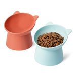 Amazon Basics Raised Cat Feeding Bowls, Cat Ear Shape, 2-Pack, 13.2 × 13.2 × 11.4 cm, Orange and Blue
