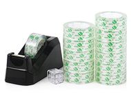 BOMEI PACK Tape Dispensers Desk, 1 Pack Black with 12Rolls Transparent Tape, 1 Inch Core, for Gift Wrapping, School, Office and Home