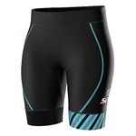 SLS3 Tri Shorts for Women | Triathlon Shorts Womens | Super Comfy with Soft Chamois FX | Slim Athletic Fit (Black/Blue, M)