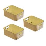 Kuber Industries Pack of 3 Decorative Storage Container | Organizer For Kitchen Pantry bathroom Accessories | Vanity Basket for Restaurant-Desktop Cosmetic-Storage box | YM.6551A | COLOR: Amber