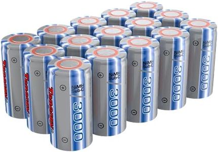 Tenergy NiMH SubC 1.2V 3000mAh Rechargeable Batteries, for Power Tools, 15 Pack