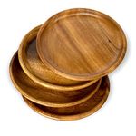 WRIGHTMART Wooden Plates, Handcrafted Set of 4, 8" Round Acacia Hardwood Platter, Natural, Rustic Durable Tableware for Side Dish, Sandwich, Salad, Dessert, Appetizer.