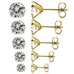 JewelrieShop Stud Earrings Hypoallergenic Cubic Zirconia Earrings Studs for Women Surgical Steel Earrings Stud Earirngs Pack for Sensitive Ears (Gold, 3-7mm, 5 Pairs), Cubic Zirconia