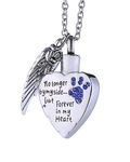 MCJKP Pet Ashes Necklace Cremation Jewellery Heart Urn Necklace Inlay Blue Crystal Pets Paw with One Angel Wing Keepsake Pendant Memorial Gifts Urns for Pet Dogs (Blue)