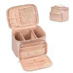 Large Makeup Bag, Portable Travel Makeup Bag for Women Girls with Makeup Brush Compartment, Stylish Makeup Bag Organizer Cosmetic Case with Handle and Divider (Rose Gold)