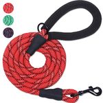 VIVAGLORY Strong Rope Dog Lead, with Thick Neoprene Padded Handle, 180CM Reflective Walking Training Leash Lead for Small Medium Dogs That Pull, Red