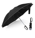 Compact Inverted Umbrella with Never Forget Carabiner Handle - Travel Umbrella Windproof Strong, Automatic Umbrellas for wind rain, Auto Open Close, 10 Rib Durable Frame for Women Men (UV Black)