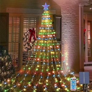 Acxilexy 2M*9 Luci Albero di Natale Led Solare con Stella, 198 LEDs Luci Natalizie con 8 Modalita, Luci Natalizie da Impermeabile, Telecomando, Luci di Natale per Decorazioni Albero di Natale