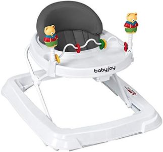 BABY JOY Baby Walker, Foldable Activity Walker with Adjustable Height, Large Tray & Removable Toys, Baby Walker with Wheels for Boys Girls 6-18 Months (Gray)