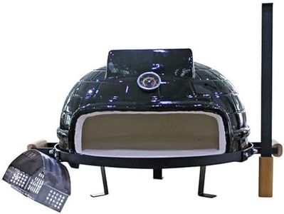 Outdoor camping pizza oven, camping charcoal grill, pizza oven, 21-inch ceramic oven (Black)