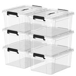 Cetomo 40Qt*6 Plastic Storage Bins, Lidded Tote Storage Box with Handle, Stackable, Clear, 40Quart, 6 Pack