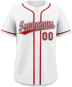 Custom Men's Baseball Jersey Button Down Shirt Stitched Name Number Sports Uniform for Women Youth Plus Size, 13.white/Red, One Size