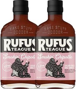Rufus Teague Sugar-Free BBQ Sauce Smoke 'N Chipotle, 2 Pack, Keto Sauce with Stevia, Natural Ingredients, Low Calorie, Award-Winning, Gluten-Free, Kosher, Non-GMO, 12.25 oz