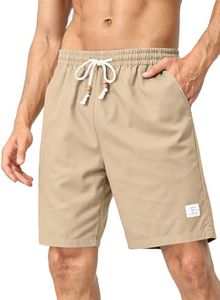 JMIERR Men Shorts Linen Cotton Casual Classic Fit Flat Front Elastic Waist Drawstring Lightweight Summer Beach Shorts for Men US 34 (Medium) Parchment