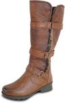 kozi Canada Women Waterproof Knee High Wide Calf Winter Casual Slip Resistant Riding Boot IVY-2 Fur Boot Side Zipper Removable Insole Brown Size 11 - Order Half Size Up