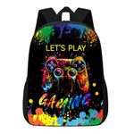 WZOMT Kids Gaming Backpack Funny Video Game Gamer Backpacks for School Work, Colorful Gamepad Controller on Black Bookbag for Boys Teens, Water Resistant Laptop Bag Casual Travel Daypack 17", Game,